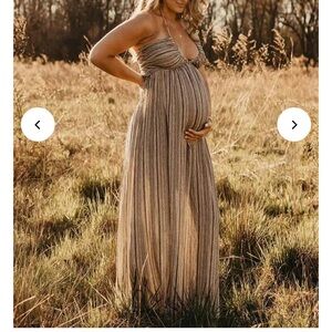 Elegant Maternity Maxi Dress in Beige